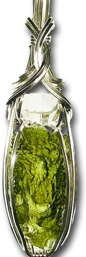 Vista 7 de Moldavite Crystal Necklace Pendant with Herkimer Diamond 0.03 oz de acero plateado