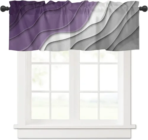 Vista 16 de Cortina de cenefa negra degradada para ventanas de kithchen, negro, blanco, gris, degradado, moderno, abstracto, geométrico, cenefa con bolsillo