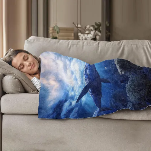 Vista 3 de Manta subacuática de ballena de 40 x 50 pulgadas, mantas para amantes del océano para decoración de sofá y cama, franela de felpa de poliéster