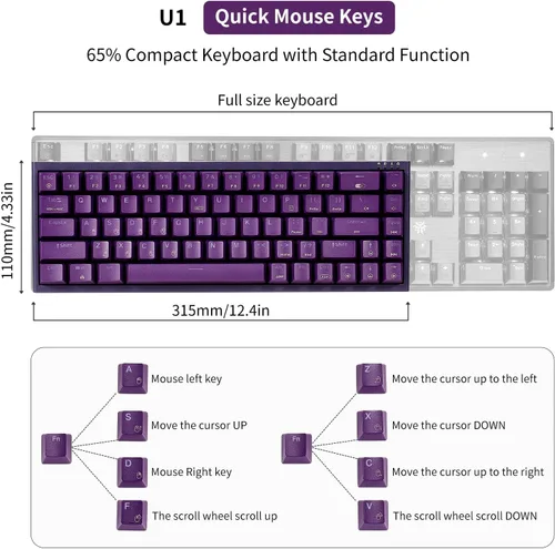 Vista 7 de Hexgears U1 Mini teclado con cable, teclado mecánico ergonómico para juegos con retroiluminación MX RGB, compacto, 68 teclas, Windows, laptop, PC