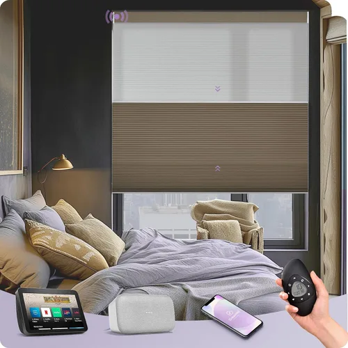 Vista 13 de Graywind Persianas celulares motorizadas con control remoto, persianas inteligentes de panal compatibles con Alexa y Google Home, oscurecimiento