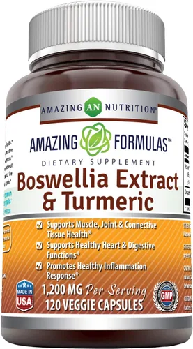 Vista 4 de Amazing Formulas Boswellia Extracto y suplemento de cúrcuma 1200 mg por porción 60 cápsulas vegetales Sin OMG Sin gluten Fabricado