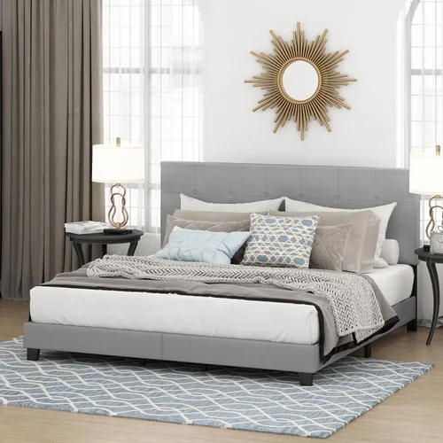 Vista 14 de Furinno Laval Marco de Cama Plataforma Tapizado con Botones Penachos, Individual, Glacier