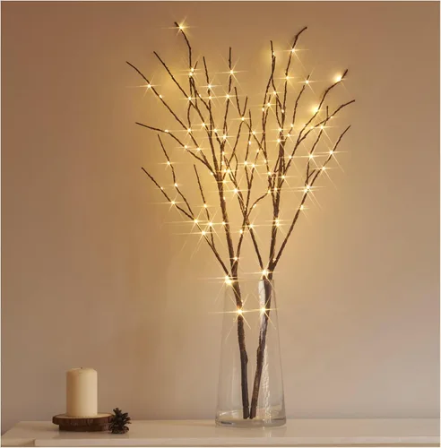 Vista 15 de Hairui Ramas de abedul iluminadas que funcionan con pilas, con 8 funciones, 100 luces multicolor y blancas cálidas, ramas preiluminadas