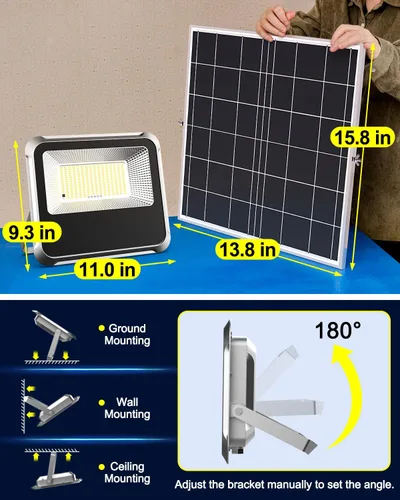 Vista 4 de Engrepo Luz solar al aire libre, 10000LM Luces Solares del atardecer al amanecer Auto On/Off Luz de inundación de seguridad alimentada por energía