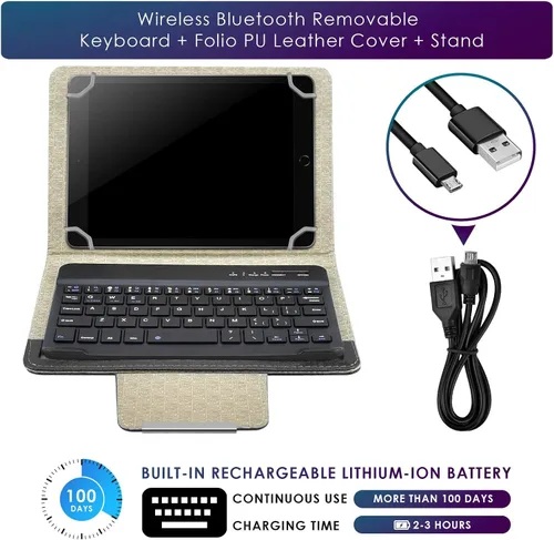 Vista 7 de DETUOSI Funda universal para tableta Android de 8.0 pulgadas con teclado, teclado Bluetooth inalámbrico extraíble + funda de piel sintética +