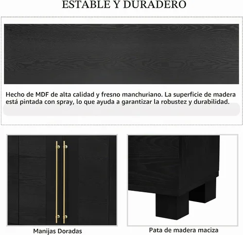 Vista 5 de Armario de almacenamiento de madera con estantes ajustables, mesa de consola de estilo tradicional con manija de puerta de flores talladas para sala