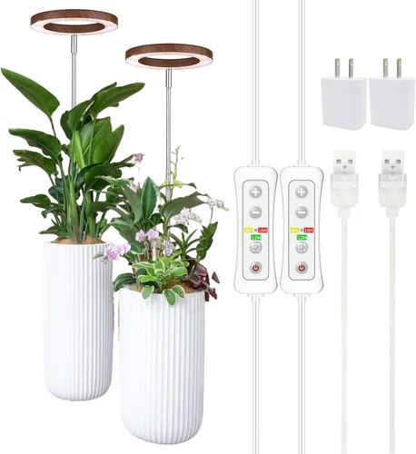 Vista 15 de yadoker - Luz de cultivo de plantas, luz LED de espectro completo para plantas de interior, lupa negra, altura ajustable, temporizador automático