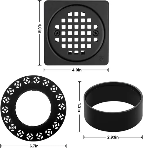 Vista 2 de Kit de rejilla de drenaje de 4 pulgadas compatible con Schluter Kerdi-Drain Flange Square Shower Floor Drenaje SS304 de acero inoxidable