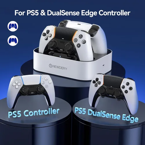 Vista 5 de NEWDERY PS5 Controller Charger Station, Fast Charging Dock for PlayStation 5 Controllers, Single Controller Charger Station + Dual Controller