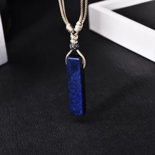 Vista 2 de JBAERD Collar de cuerda de cristal, collar con colgante rectangular, ajustable, piedra curativa natural, cuarzo, barra simple, amuleto de piedras