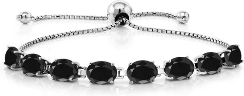 Vista 195 de Gem Stone King Pulsera de plata de ley 925 con piedra natal ovalada de 0.276 x 0.197 in para mujer, totalmente ajustable hasta 9 pulgadas