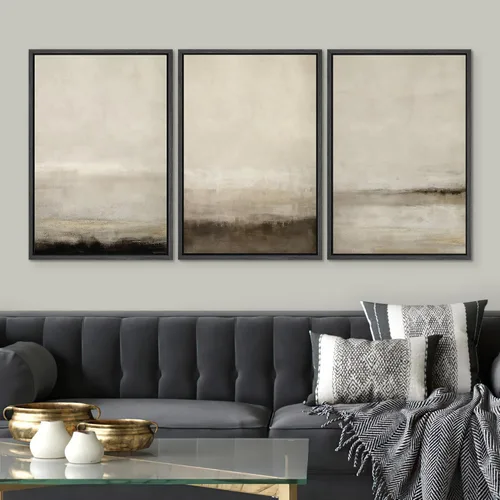 Vista 301 de SIGNWIN Lienzo enmarcado para pared, juego de arte pastel con cadena montañosa, bosque, niebla, naturaleza silvestre, ilustraciones modernas, arte