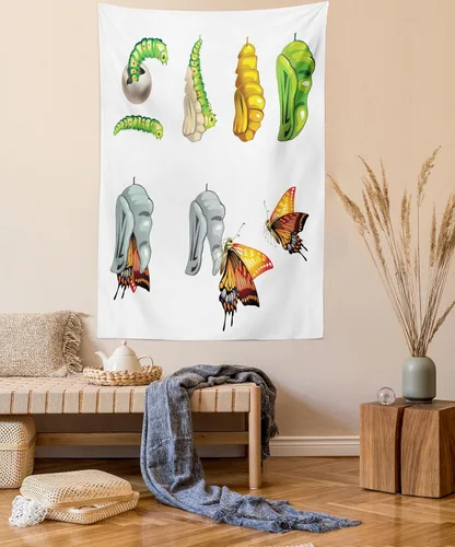 Vista 33 de Ambesonne Tapiz bohemio, diseño floral de bruja, luna y mariposa con adornos de mandala, decoración de tela para colgar en la pared para dormitorio