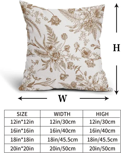 Vista 5 de Fundas de Almohada de Flores Marrones y Blancas Paquete de 2 de 18 x 18 Pulgadas Fundas de Cojín Vintage de Flores Marrones de Algodón y Lino