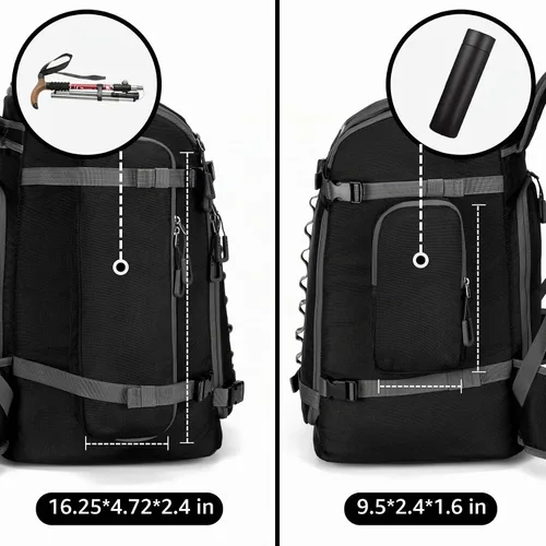 Vista 7 de Bolsa para Botas de Esquí de 65L, Bolsa de Viaje Grande Tipo Duffel, Mochila para Botas de Esquí de 1680D Nylon Impermeable y Acolchada para Negro