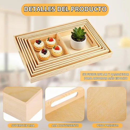 Vista 3 de Aodaer 7 bandejas de madera, bandejas de madera anidadas para servir