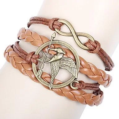 Vista 2 de Moda Vintage Hunger Games Birds Infinity Pulsera Cuero, Cuero