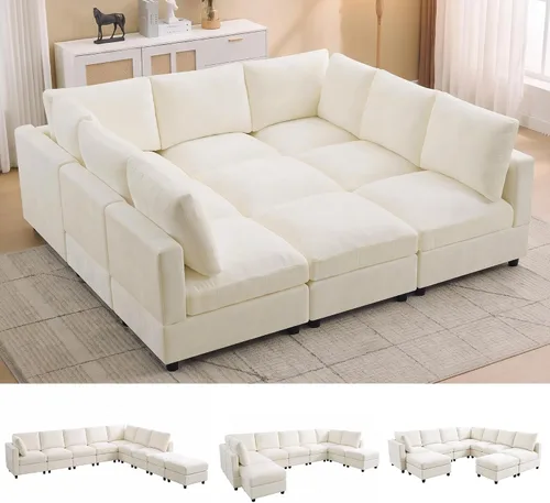 Vista 8 de 63" sofá seccional modular de Loveseat con otomana movible para sala de Beige