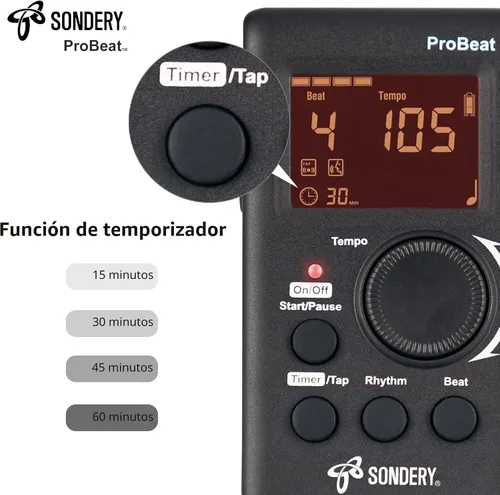 Vista 5 de Sondery Metrónomo digital recargable conteo vocal para piano guitarra
