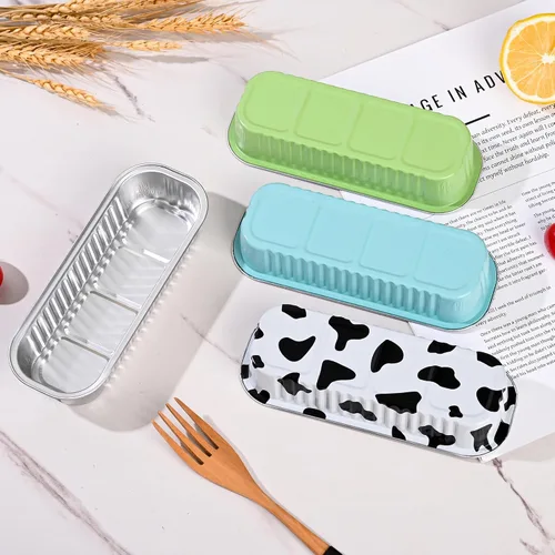 Vista 5 de Findful Mini Moldes para Hornear Pan con Tapas y Cucharas (Paquete de 50, 6.8oz) Moldes Rectangulares de Papel de Aluminio para Hornear Recipientes