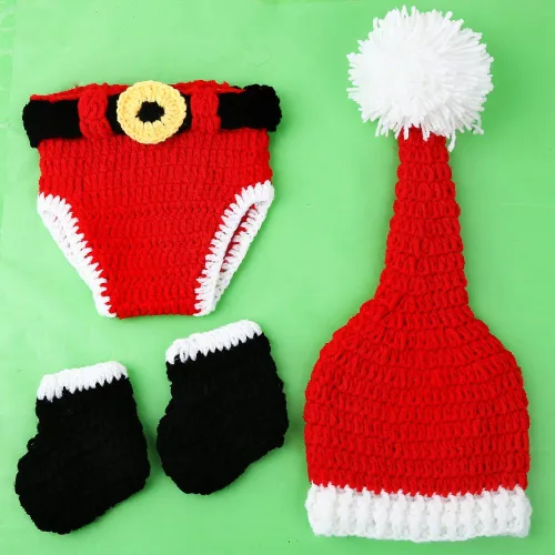 Vista 2 de Traje de Navidad para bebé recién nacido, Papá Noel, de punto, para fotografía