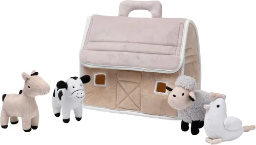Vista 2 de Lambs & Ivy Granja de bebé de peluche con 4 juguetes de animales de peluche - Taupe/Gris/Blanco