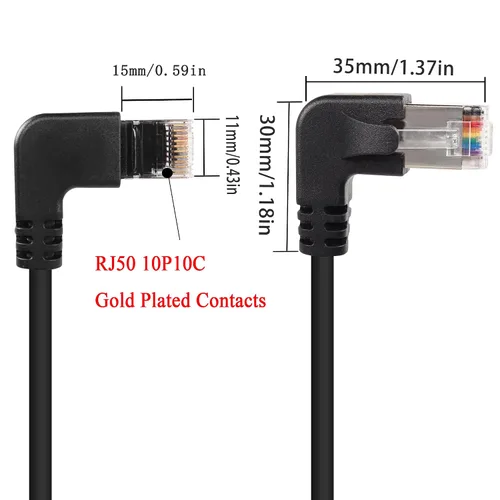 Vista 3 de QIANRENON Cable Ethernet RJ50 10P10C en ángulo de 90°,Cable de comunicación macho 10P 10C macho a macho en ángulo recto,Cat5E,con escudo,Conexiones