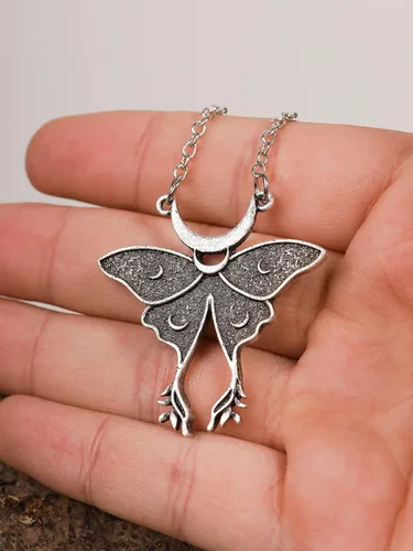 Vista 4 de HAQUIL Moth Necklace, Moon Phase Moth Pendant, Wiccan Jewelry Gift for Women