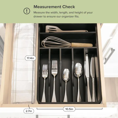 Vista 3 de Organizador de cubiertos KitchenEdge - Organizador para cubertería, cubiertos, y utensilios para cajones de cocina, ancho fijo de 10.5”, 7