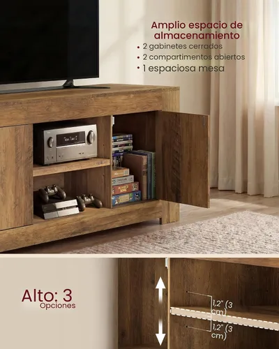 Vista 5 de VASAGLE Soporte de TV, centro de entretenimiento de granja con gabinetes de almacenamiento, mesa consola multimedia para sala de estar, dormitorio
