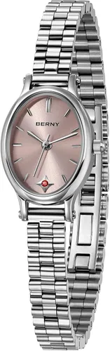 Vista 10 de BERNY Relojes de plata para mujer, delicado reloj de pulsera para mujer, reloj de pulsera pequeño impermeable 3ATM, reloj de cuarzo analógico