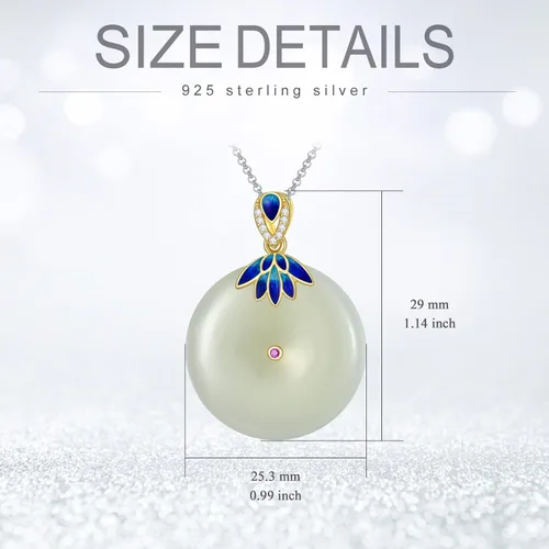 Vista 3 de JKR Round Jade Necklace Enamel ButterflyFlowerLeaf Sterling Silver Circle Jade Pendant Jewelry Mothers Day Birthday Jewelry Gifts for Women Mom Her