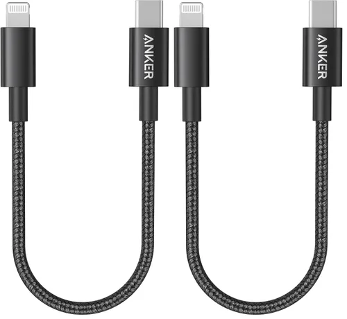 Vista 10 de Anker Nuevo Cable de Nylon USB C a Lightning, Certificado MFi de Apple para iPhone Serie 14, y Más (1 pie, Negro)