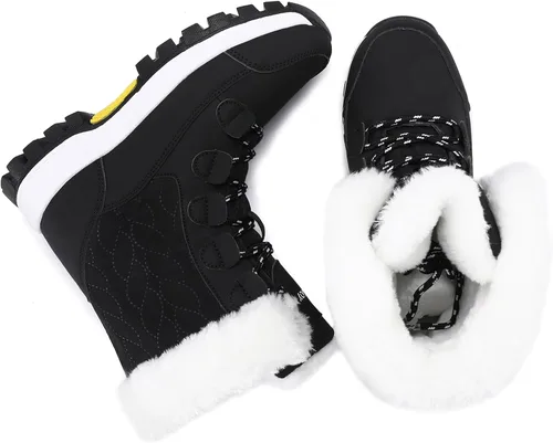 Vista 3 de COOJOY - Botas de nieve a media caña, peludas, e impermeables de mujer para el invierno
