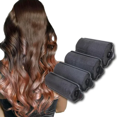 Vista 5 de DONNA Rodillos de espuma de satén sedoso de 1.25 pulgadas (D) 6 piezas XL rizadores y clips sin calor para peluquería negro
