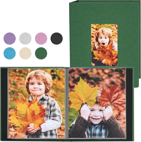 Vista 12 de Álbumes de fotos pequeños para fotos de 4 x 6, paquete de 2 libros de memoria con cubierta de lino con ventana de exhibición, cada uno con capacidad