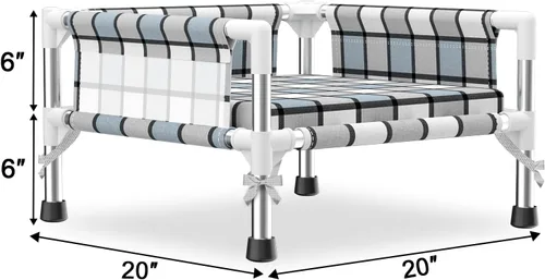 Vista 4 de Cama elevada elevada para perros al aire libre – Cuna fresca y lavable para perros con barandilla, cama de malla de algodón duradera y transpirable