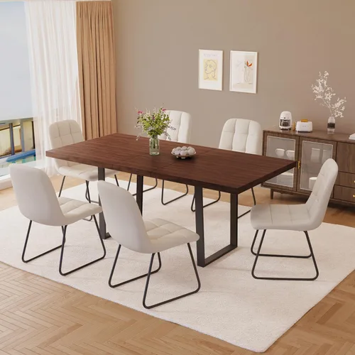 Vista 23 de ZckyCine Conjunto moderno de mesa de comedor de 5 piezas con mesa rectangular de madera y 4 sillas tapizadas en cuero, capacidad para 4 personas