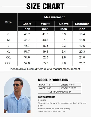 Vista 5 de COOFANDY Mens Cuban Guayabera Shirt Short Sleeve Button Down Shirt Casual Linen Beach Shirt