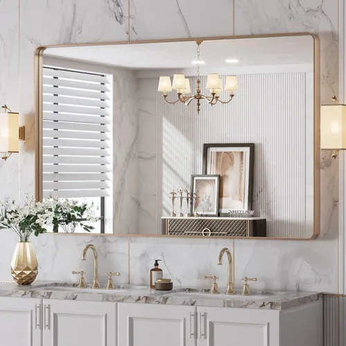 Vista 98 de LOAAO 20x16 Pulgadas Espejo de Baño con Marco de Metal Negro para Pared, Espejo de Tocador de Baño de Estilo Granja, Espejo Grande Rectangular