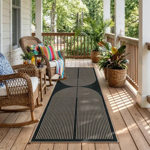 Vista 58 de Lahome Tapetes geométricos para puerta de interior para entrada, alfombra antideslizante lavable de 2 x 3 negro / neutro
