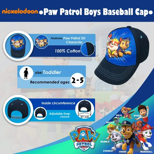 Vista 2 de Nickelodeon Paw Patrol Character - Gorra de béisbol 3D de algodón para niños de 2 a 5 años color azul