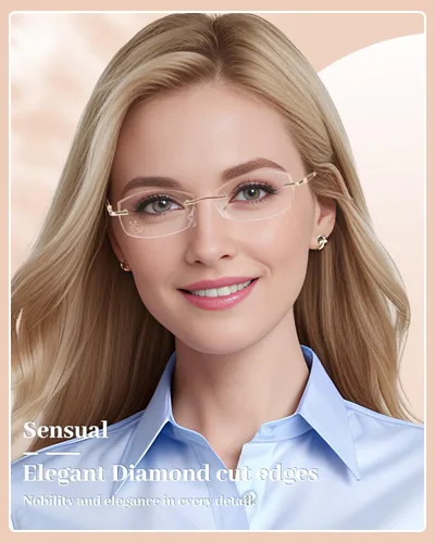 Vista 6 de LUFF Rimless Reading Glasses for Women,Stylish Blue Light Blocking Computer Readers,Anti Eyestrain Frameless Lens diamond