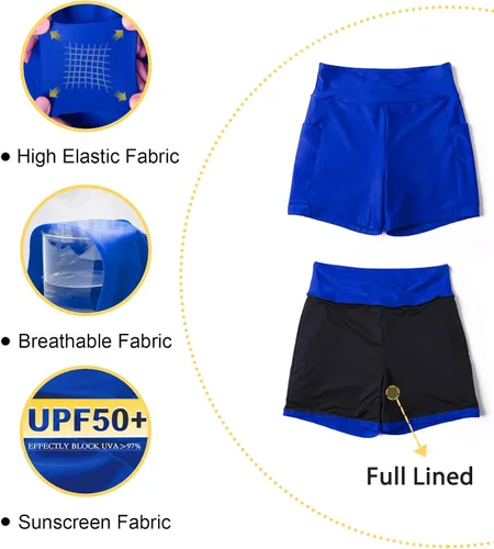 Vista 5 de Tournesol Traje de baño para mujer de 4 pulgadas, cintura alta, traje de baño de cintura cruzada, traje de baño con bolsillo