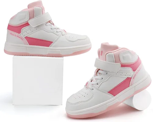 Vista 5 de brooman Zapatos de baloncesto para niños, tenis de caña alta para niñas, zapatos de escuela, zapatos deportivos para correr