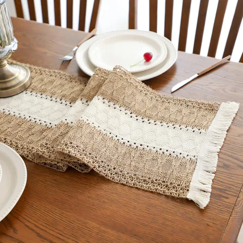 Vista 11 de Simple&Opulence - Camino de mesa de macramé estilo bohemio - 12 x 60 pulgadas, camino de mesa de algodón estilo granja con bordes trenzados