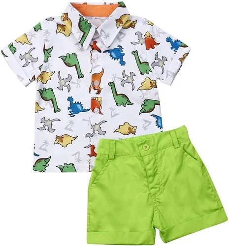 Vista 56 de Conjunto de camisa de manga corta con botones y pantalones cortos casuales con diseño de flamingo, para bebés y niños de 1 a 6 años, atuendos