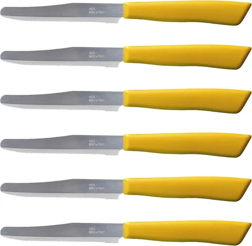 Vista 9 de Tredoni Juego de 6 cuchillos de cocina - Hoja dentada de 4.3", punta Celeste