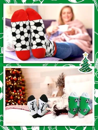 Vista 6 de Loopeer 4 pares de calcetines de fútbol de Navidad, novedosos calcetines temáticos de fútbol para hombres y niños, regalo deportivo para suministros